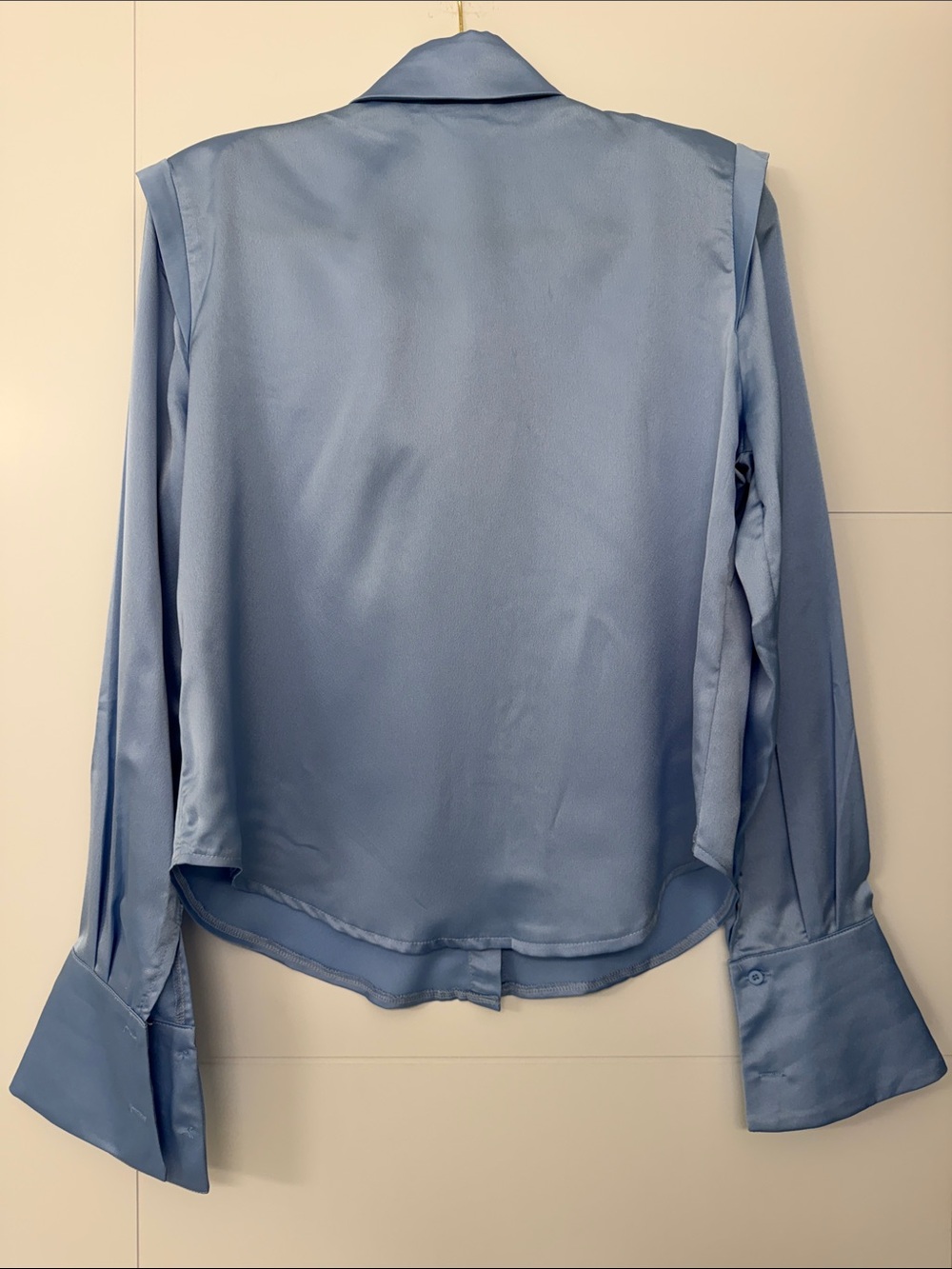 Woven Yoke Satin Button-Down Shirt in Light Blue Ptp 21” - Picture 6 of 6